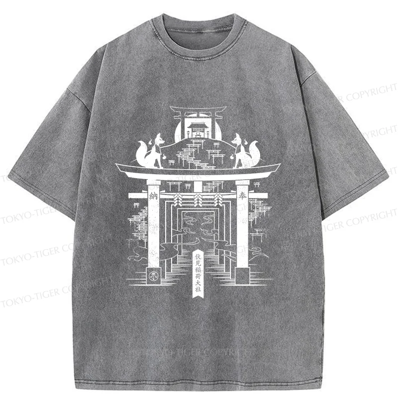 Tokyo-Tiger Fushimi Inari Taisha Shrine Washed T-Shirt