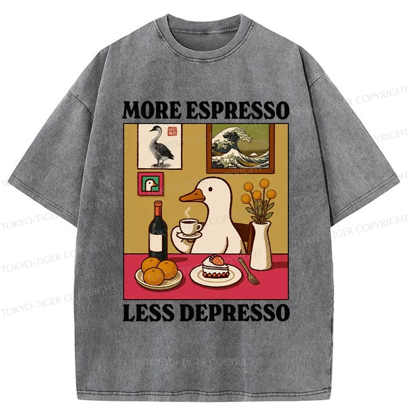 Tokyo-Tiger More Espresso Less Depresso Goose Washed T-Shirt