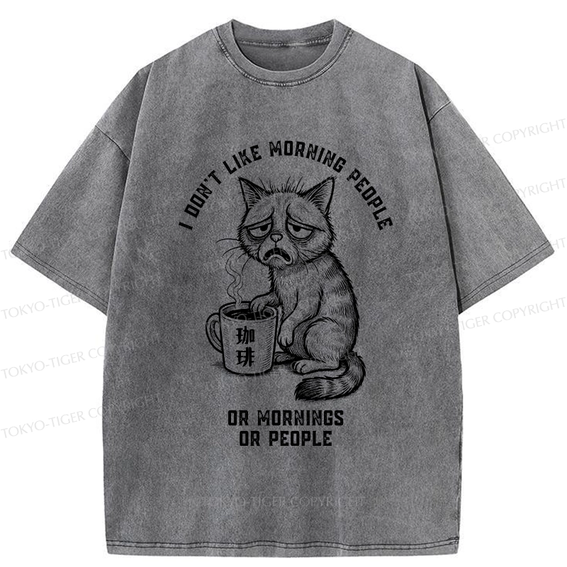 Tokyo-Tiger Cat Who Hates Morning And People Washed T-Shirt