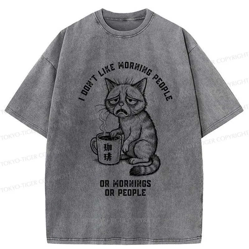 Tokyo-Tiger Cat Who Hates Morning And People Washed T-Shirt