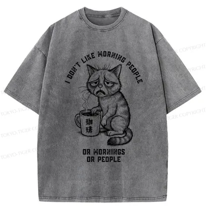 Tokyo-Tiger Cat Who Hates Morning And People Washed T-Shirt