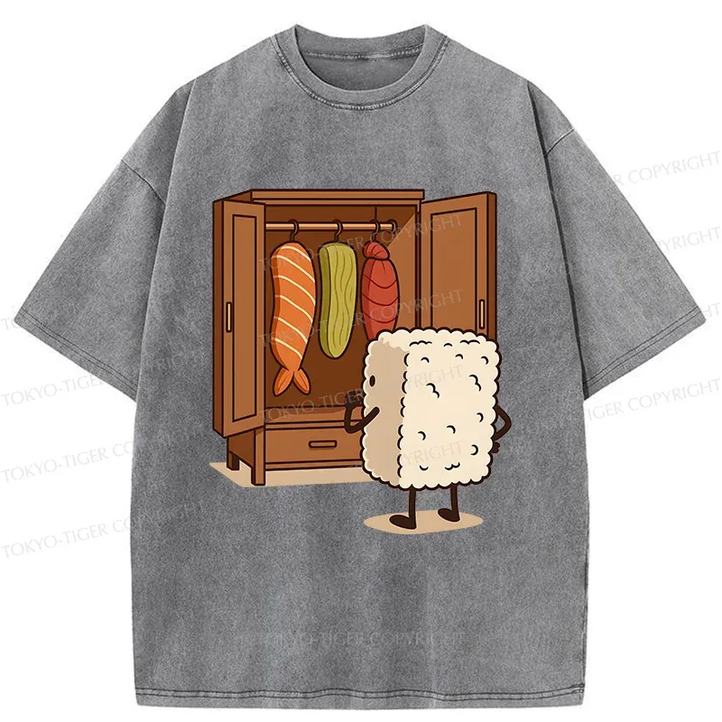 Tokyo-Tiger Sushi Pick Out Clothes Washed T-Shirt