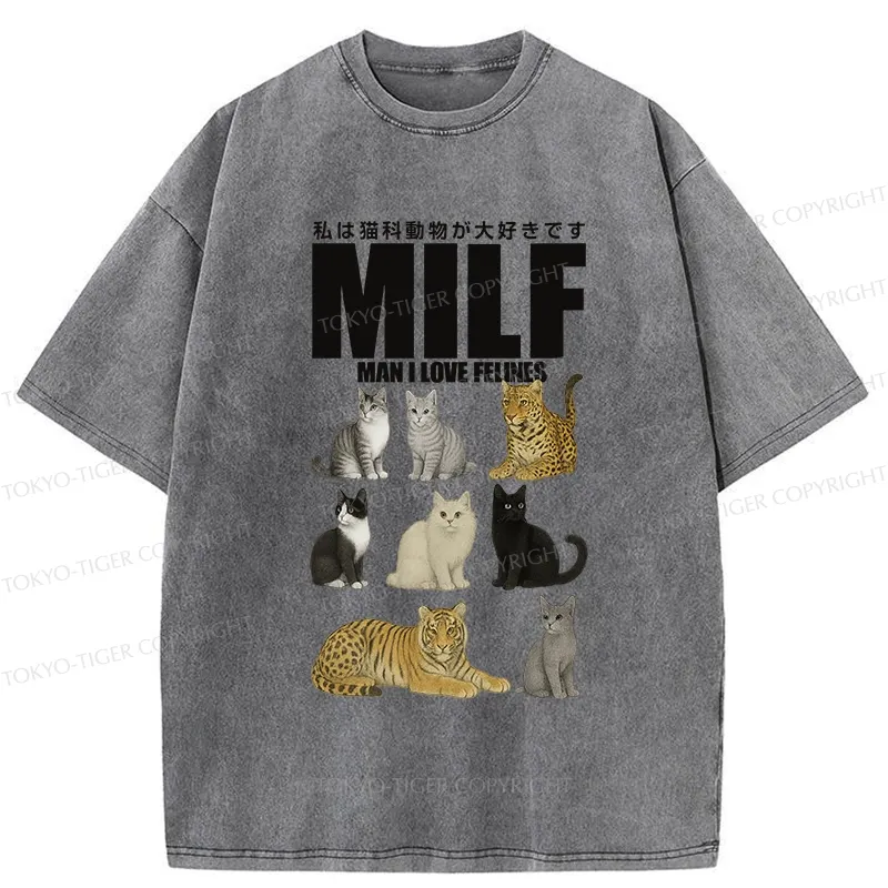 Tokyo-Tiger Funny Man I Love Felines Washed T-Shirt