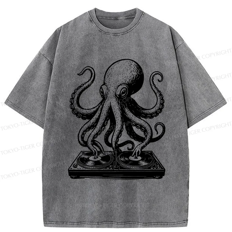 Tokyo-Tiger Octopus DJ Washed T-Shirt