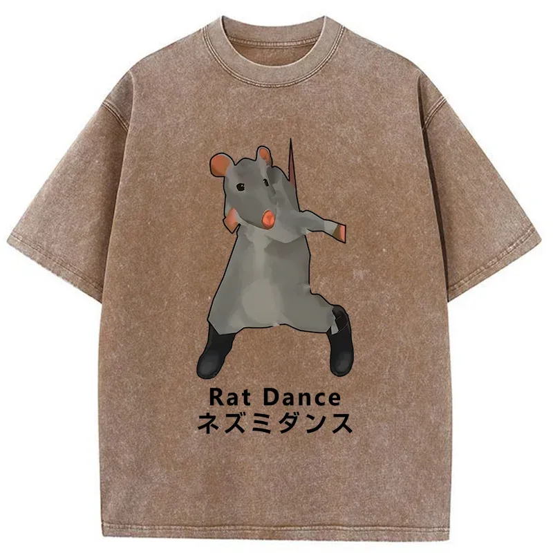 Tokyo-Tiger Funny Dancing Mouse Washed T-Shirt