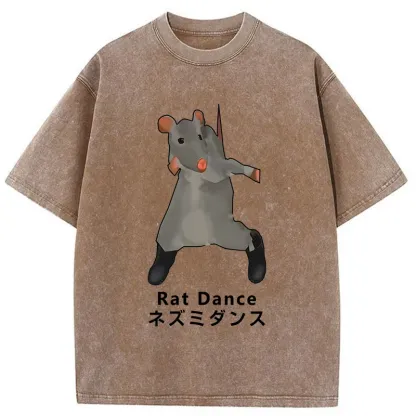 Tokyo-Tiger Funny Dancing Mouse Washed T-Shirt