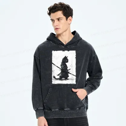 Tokyo-Tiger Retro Cat Samurai Japanese Washed Hoodie