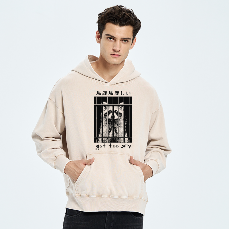 Tokyo-Tiger Raccoon Got Too Silly Washed Hoodie