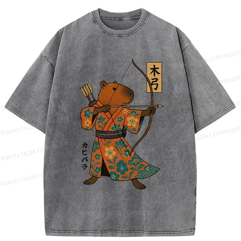 Tokyo-Tiger Japan Capybara Archery Washed T-Shirt