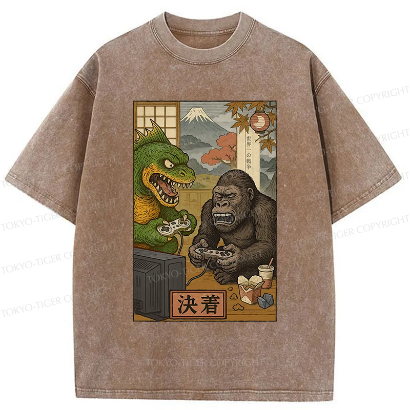 Tokyo-Tiger Monsters Play Games Washed T-Shirt