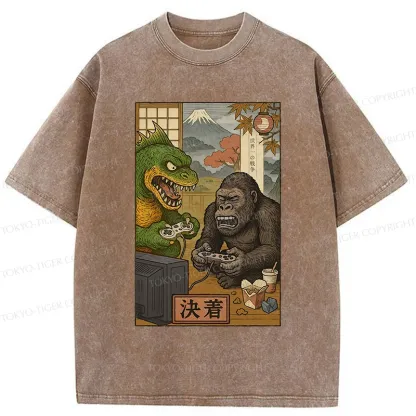 Tokyo-Tiger Monsters Play Games Washed T-Shirt
