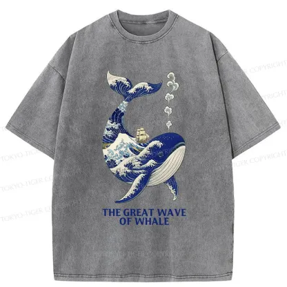Tokyo-Tiger Ukiyoe Wave Whale Washed T-Shirt