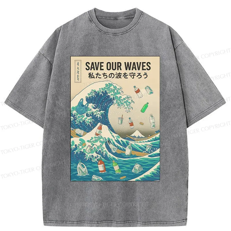 Tokyo-Tiger Save Our Waves Washed T-Shirt