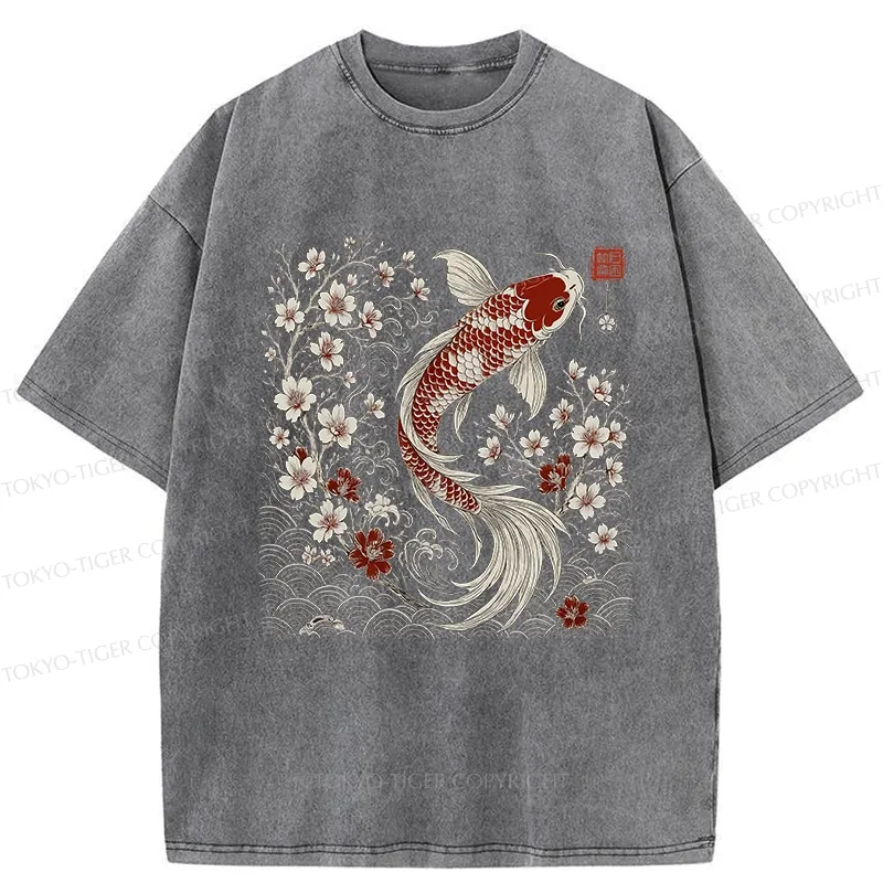 Tokyo-Tiger Vintage Sakura And Koi Washed T-Shirt