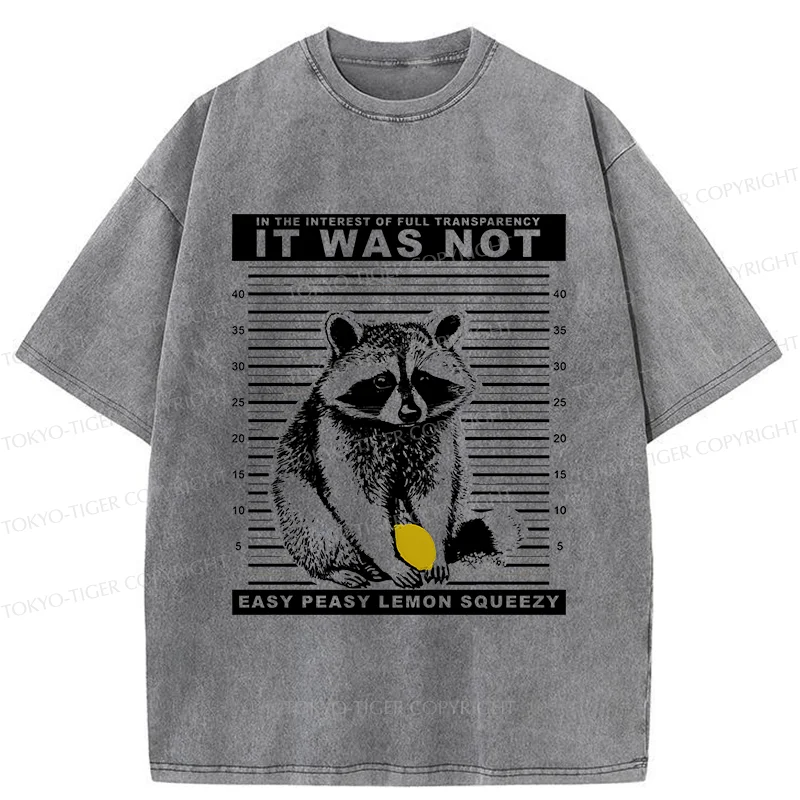 Tokyo-Tiger Raccoon Squeezes Lemon Washed T-Shirt
