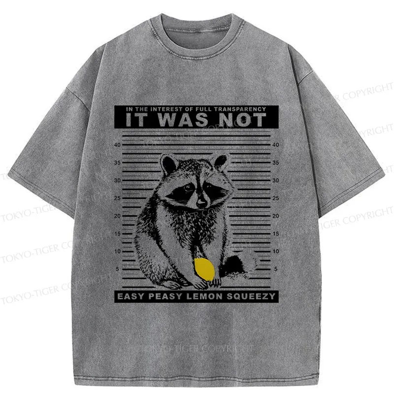 Tokyo-Tiger Raccoon Squeezes Lemon Washed T-Shirt