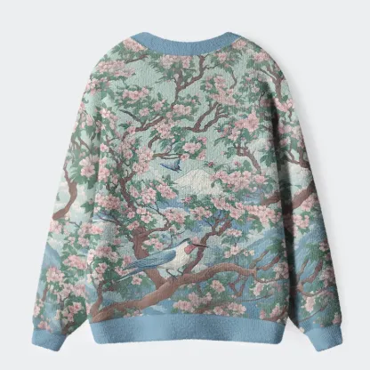 Tokyo-Tiger Birds Under The Sakura Tree Ugly Cardigan Sweater