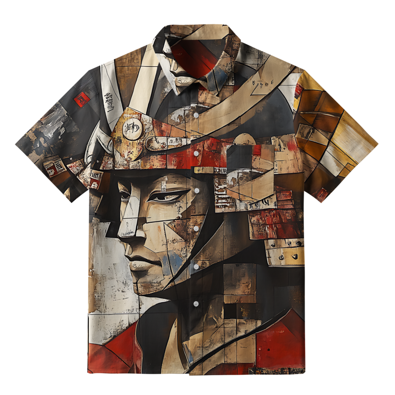 Tokyo-Tiger Abstract Japanese Samurai Button-up Shirt
