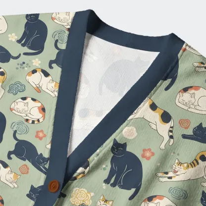 Tokyo-Tiger Playing Cats Ugly Cardigan Sweater