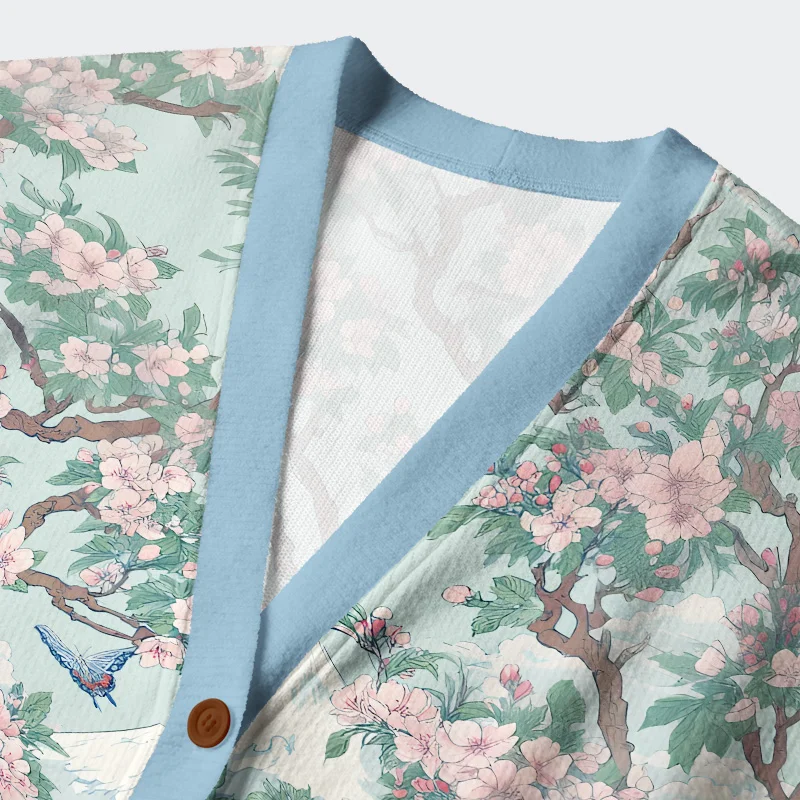 Tokyo-Tiger Birds Under The Sakura Tree Ugly Cardigan Sweater