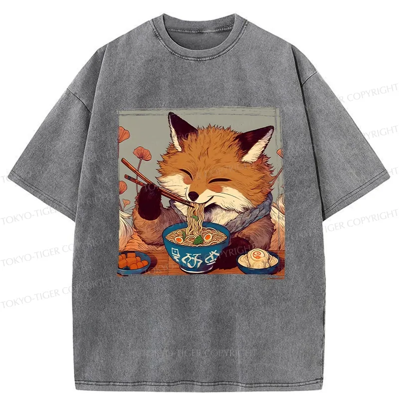 Tokyo-Tiger Ramen Lover Fox Washed T-Shirt