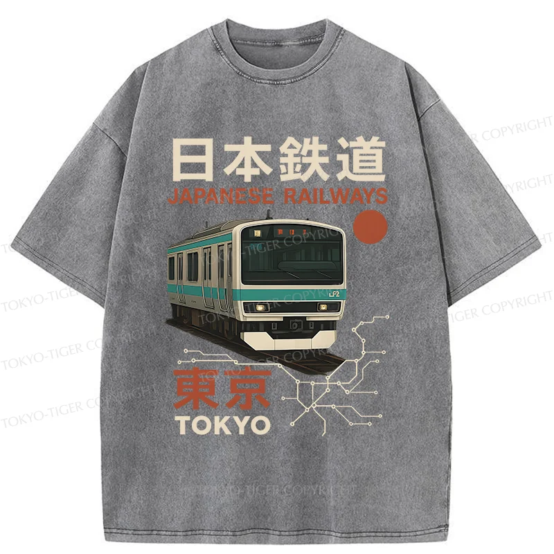 Tokyo-Tiger Japanese Retro Railway Washed T-Shirt
