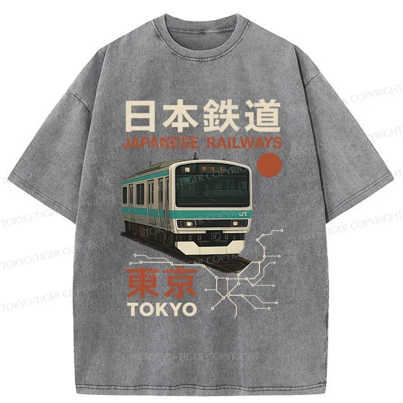 Tokyo-Tiger Japanese Retro Railway Washed T-Shirt