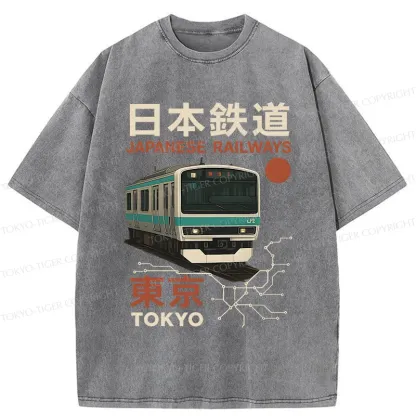 Tokyo-Tiger Japanese Retro Railway Washed T-Shirt