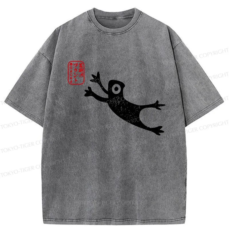 Tokyo-Tiger Funny Grumpy Japanese Frog Washed T-Shirt