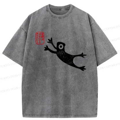 Tokyo-Tiger Funny Grumpy Japanese Frog Washed T-Shirt