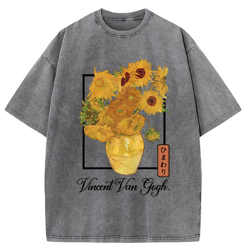Tokyo-Tiger Sunflowers Van Gogh Washed T-Shirt