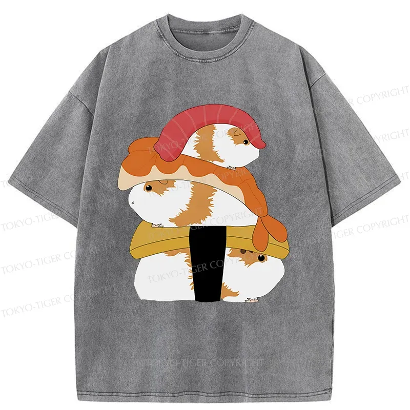 Tokyo-Tiger Hamster Sushi Washed T-Shirt