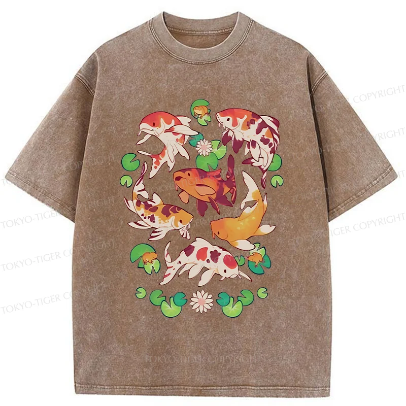 Tokyo-Tiger Retro Koi Group Washed T-Shirt