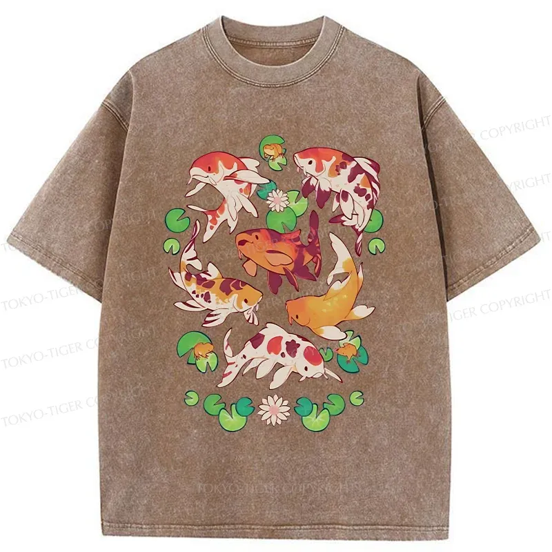 Tokyo-Tiger Retro Koi Group Washed T-Shirt