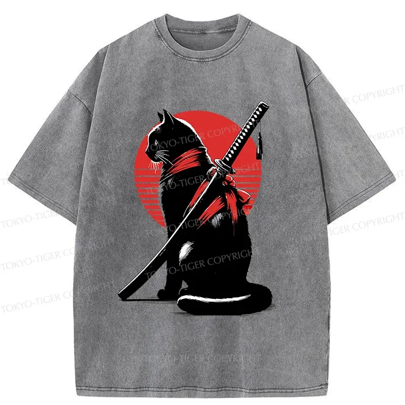 Tokyo-Tiger Handsome Cat Ninja Washed T-Shirt