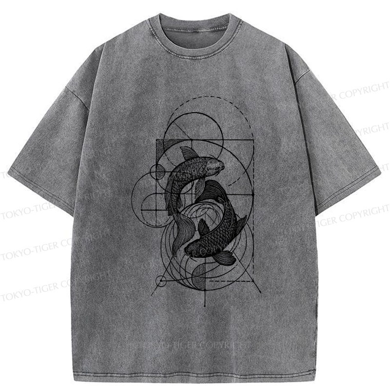 Tokyo-Tiger The Harmony Of Geometry And Koi Washed T-Shirt