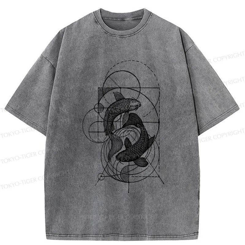 Tokyo-Tiger The Harmony Of Geometry And Koi Washed T-Shirt
