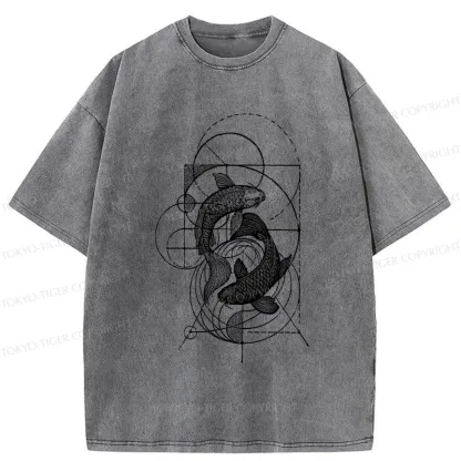 Tokyo-Tiger The Harmony Of Geometry And Koi Washed T-Shirt