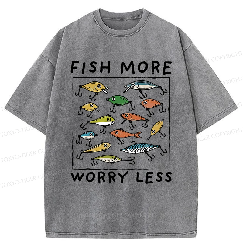 Tokyo-Tiger Funny Fish Hook Washed T-Shirt