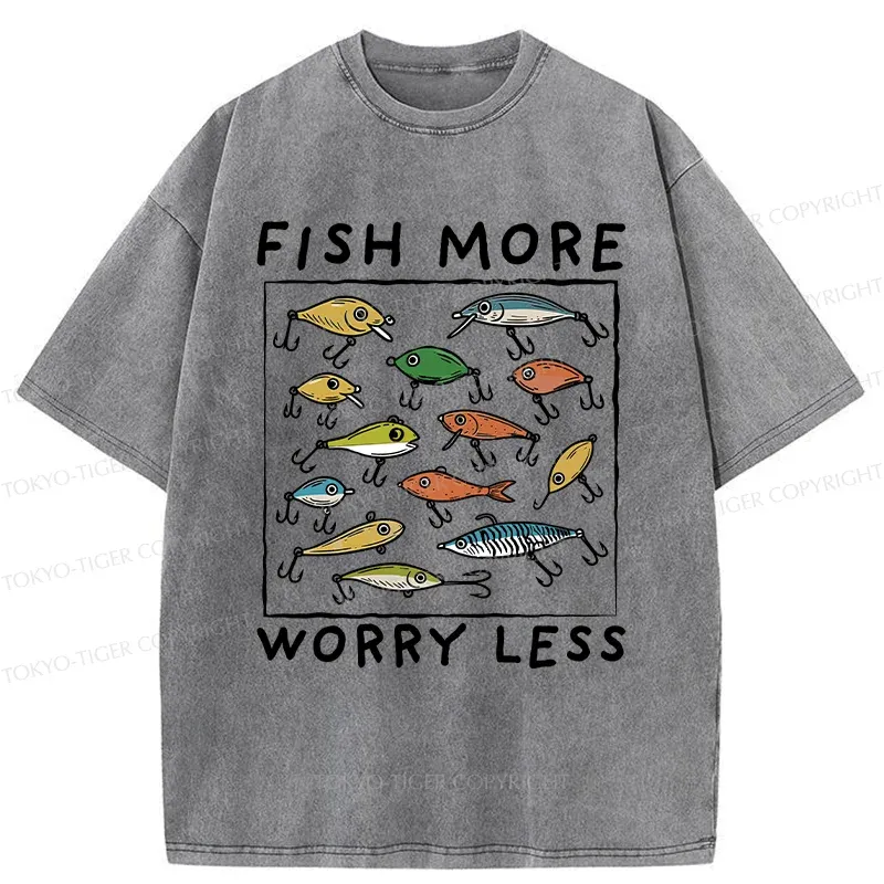 Tokyo-Tiger Funny Fish Hook Washed T-Shirt