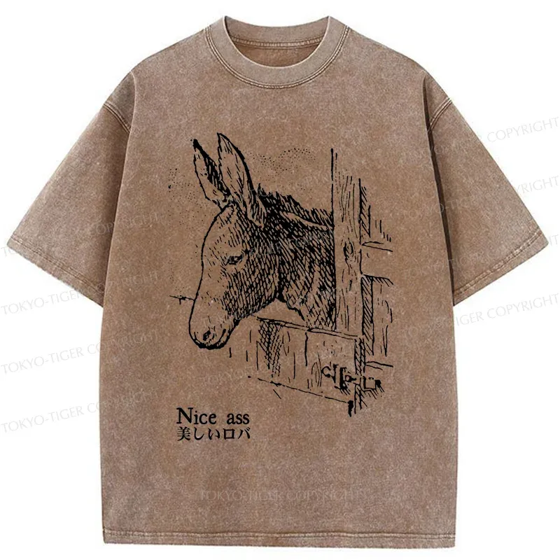 Tokyo-Tiger Funny Donkey Ass Washed T-Shirt