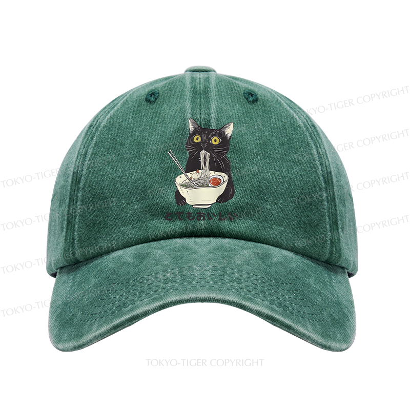 Tokyo-Tiger Cats Eat Ramen Noodles Washed Cap