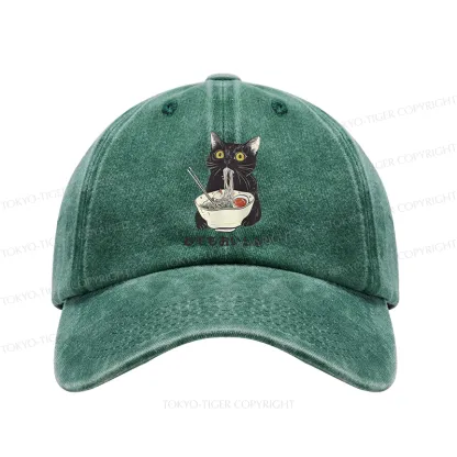 Tokyo-Tiger Cats Eat Ramen Noodles Washed Cap