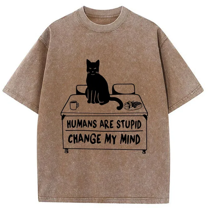 Tokyo-Tiger Funny Cat Theory Washed T-Shirt