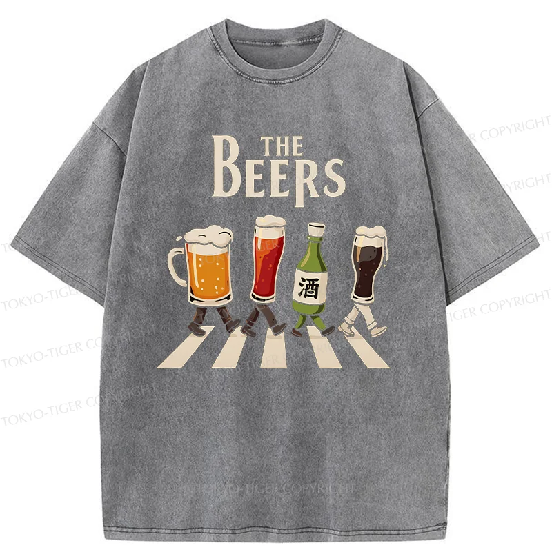 Tokyo-Tiger Beer Crossing Sidewalk Washed T-Shirt