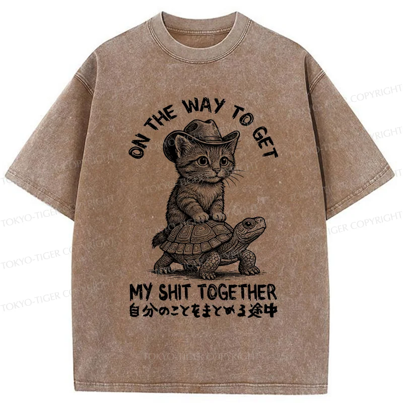 Tokyo-Tiger Cat And The Turtle Walking Together Washed T-Shirt
