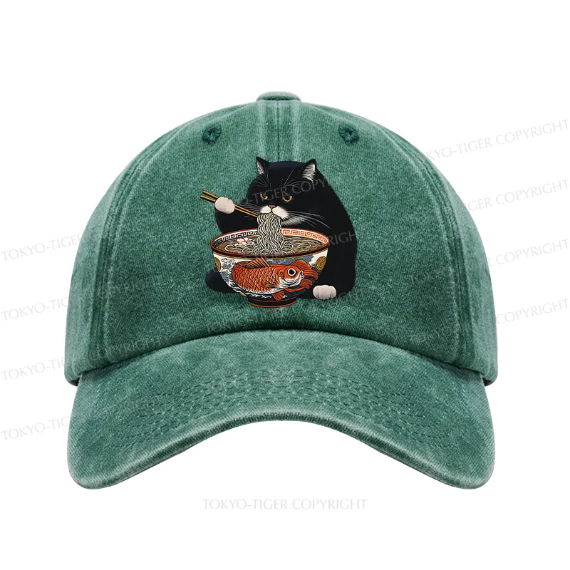 Tokyo-Tiger Fat Cat Eating Ramen Washed Cap
