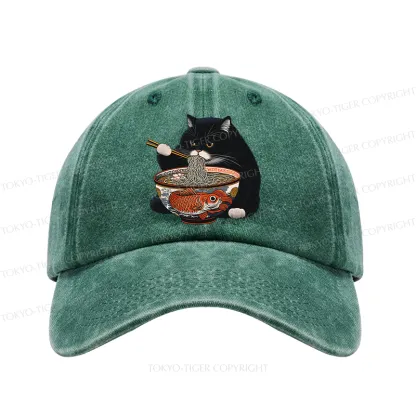 Tokyo-Tiger Fat Cat Eating Ramen Washed Cap