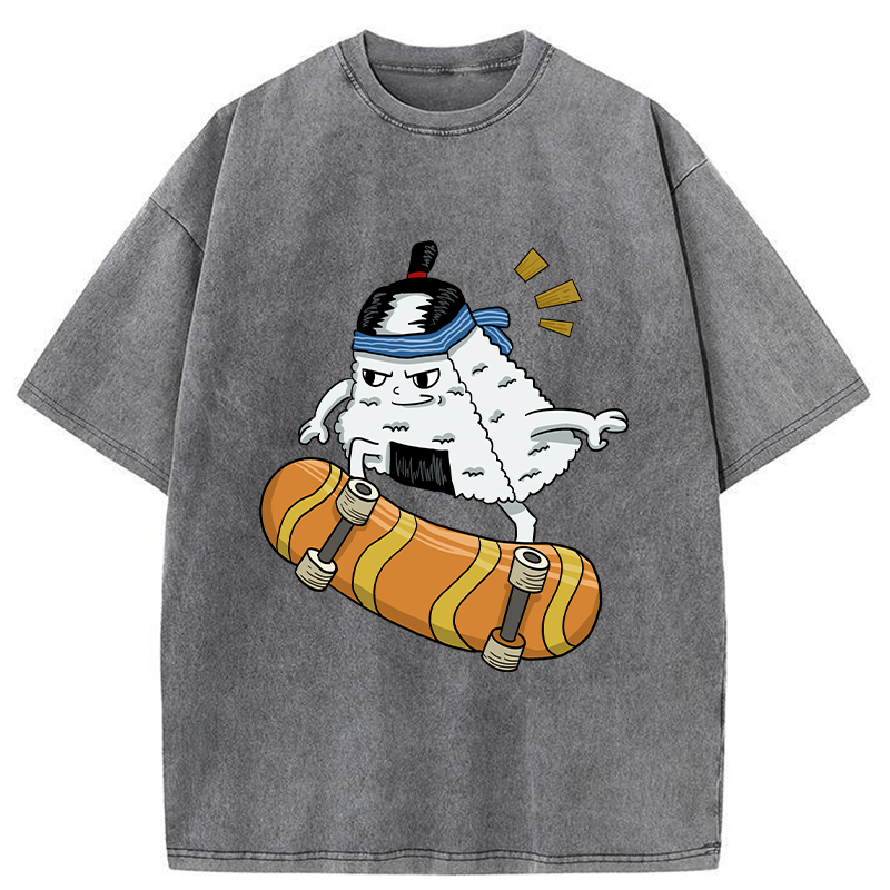 Tokyo-Tiger Skateboard Lover Rice Ball Washed T-Shirt