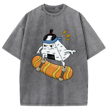 Tokyo-Tiger Skateboard Lover Rice Ball Washed T-Shirt